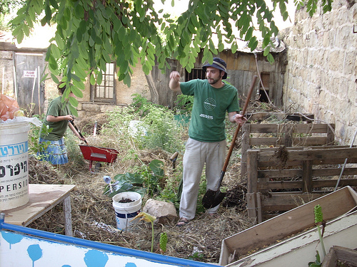 A volunteer working in the Hansen Community Gardens