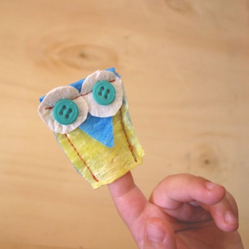 upcycled plastic owl puppet