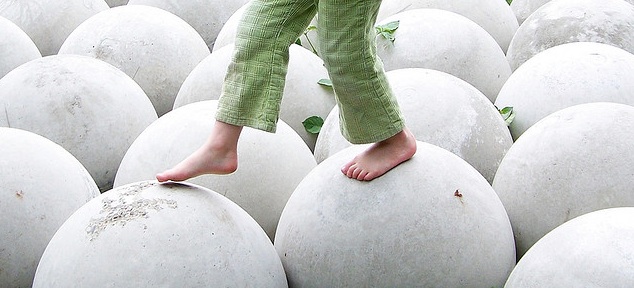 green stones walking child