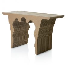 Sanserif Creatius Carves A Cardboard Table With Arabic Devotion