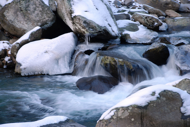 Water flowing over rocks