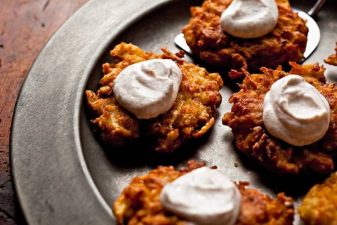 Apple-Potato Latkes for Hannukah, with cinnamon cream RECIPE