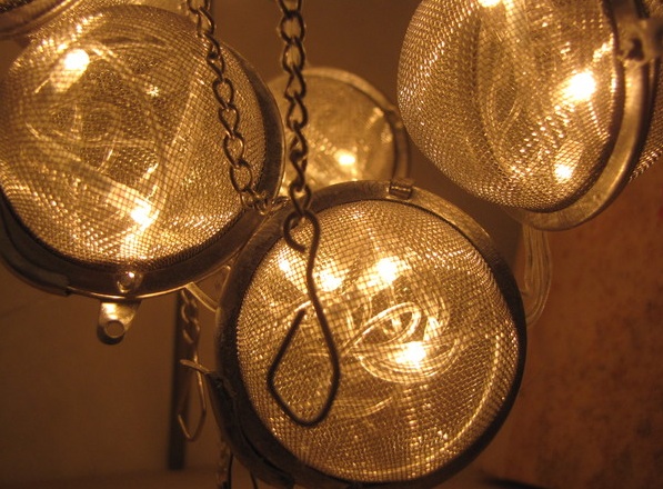 "tea strainer upcycled lamp"