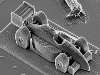 Photo of 3D racecar the width of a human hair.