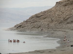 Naked Dead Sea bathing at Qedem hot springs