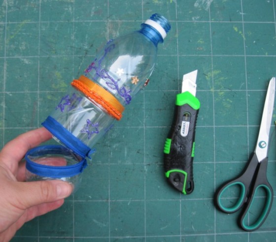 6 Cutting all around make pencil case upcycled water bottle
