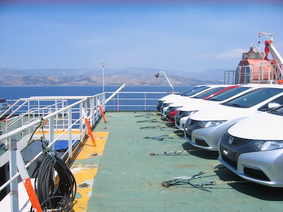 Map on Cargo Ship travel, eco-tourism, carbon footprint, Mediterranean Sea, alternative transportation