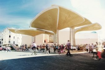 Leaf-Shaped Market Square Filters Rainwater and Trash in Morocco