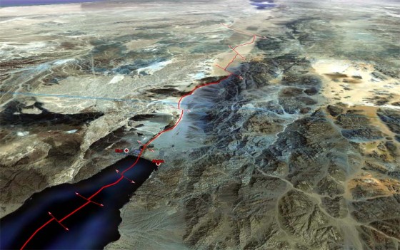 Red Dead Canal map linking red sea to Dead sea