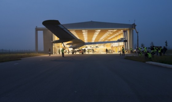solar impulse plane in hangar