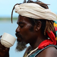 Matcha tea, man drinking