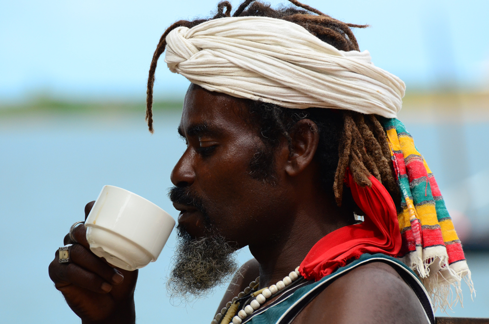 Matcha tea, man drinking