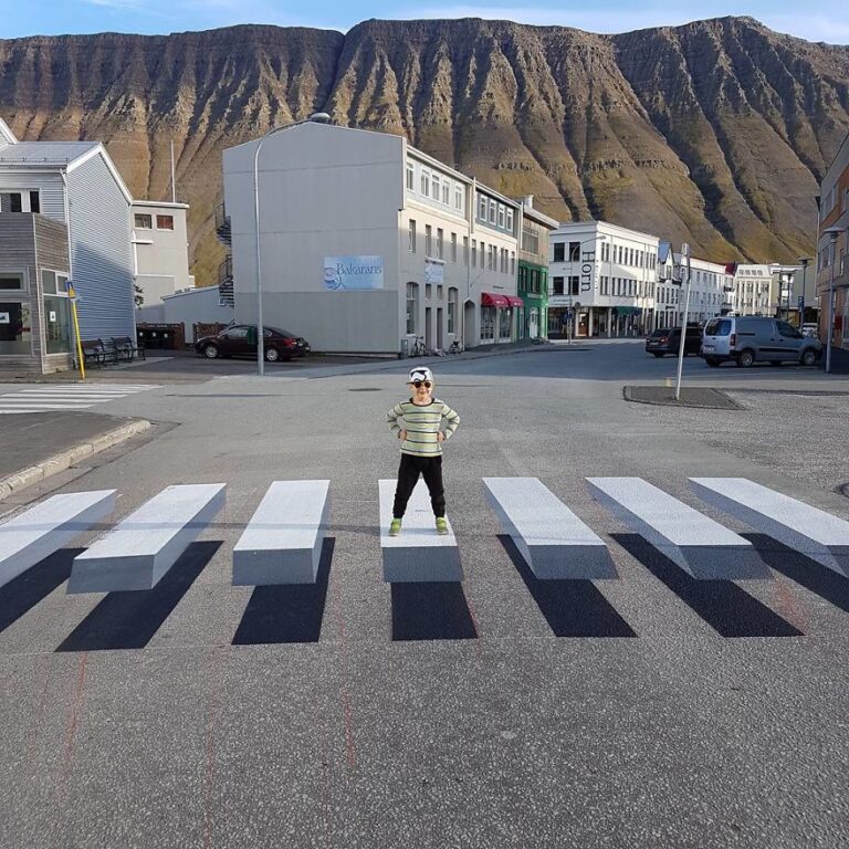Icelandic town slows speed racers with 3D crosswalks