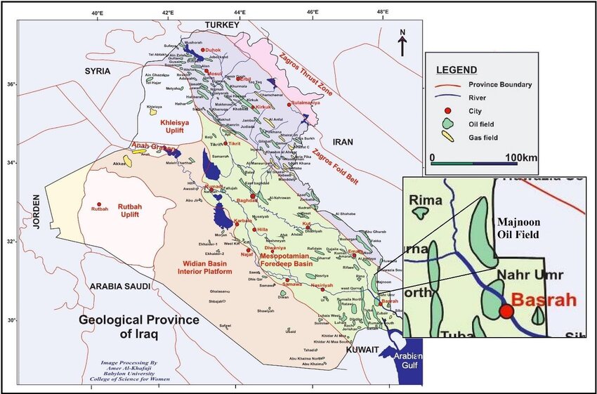 A location map of the Majnoon Oilfield in southern Iraq