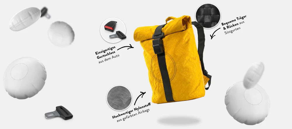 sustainable fashion, upcycled airbags, circular economy, recycled materials, eco friendly bags, sustainable design, ethical fashion, zero waste accessories, repurposed airbags, green fashion innovation