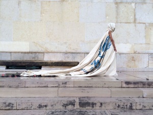 Dress made from a refugee tent steals London fashion show