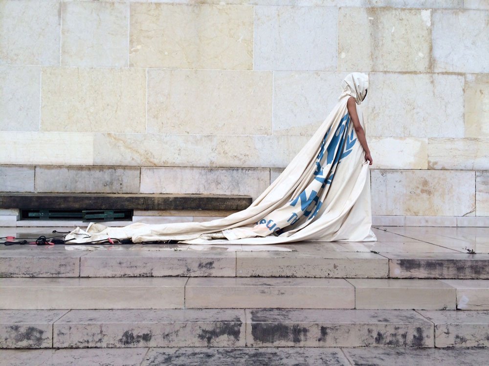 dress from refugee tent