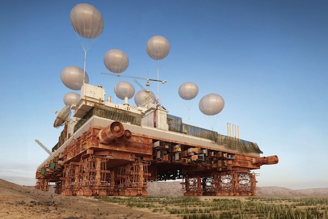 Green Machine, Stephane Malka,  Yachar Bouhaya, desertification, green the Sahara, city on tank treads, roaming desert city, nomadic city, Morocco, Venice Biennale, Sahara Desert