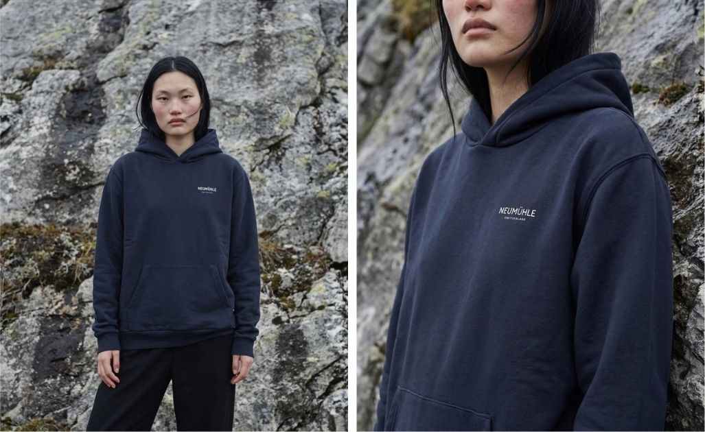 NEUMÜHLE’s Circular Mono Hoodie is made from organic cotton, including the sewing thread, and avoids elastane to make future textile recycling easier.