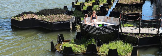 floating park, recycled park rotterdam, inhabitat