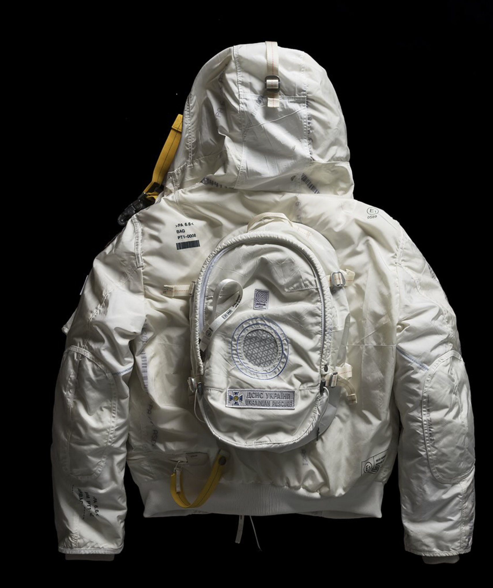 Ukrainian design studio Pilsok transforms recycled automotive airbags into the Second Life jacket, a tribute to Ukraine's emergency rescuers, for Parajumpers' 20th anniversary.