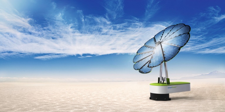 SmartFlower plug and play mobile solar array for power on the go