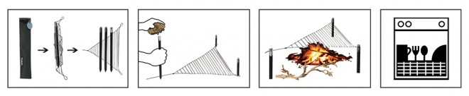 Roee Magdassi, Stakes cooking grill, IDF, Bezalel Academy, ex Israeli soldier, camping equipment, collapsible camping grill, wire and stakes cooking grill