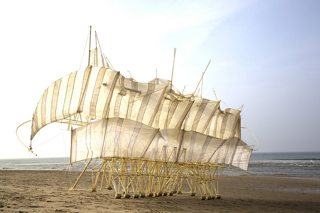 Strandbeest, kinetic sculpture on a beach by Theo Jensen 