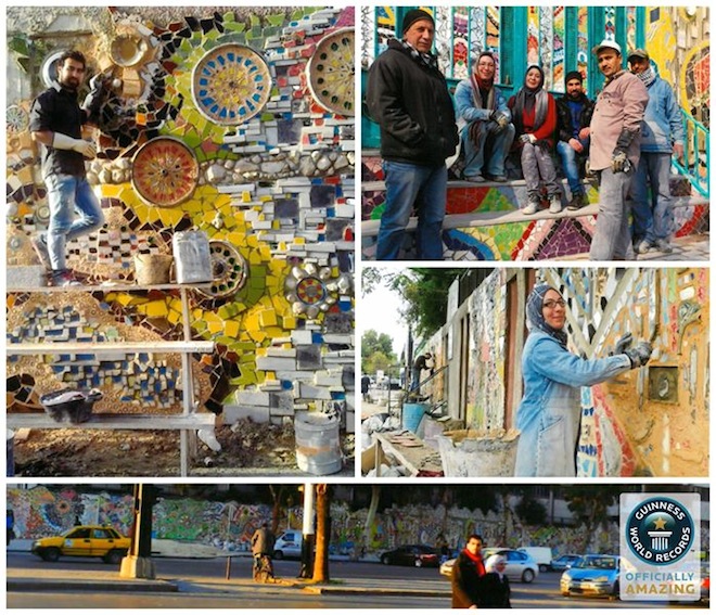 world's largest trash mural, damascus, syria, moaffak makhoul, recycled materials, war, trash mural, Guinness Book of Records