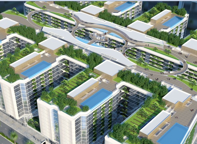 Aerial view of the building