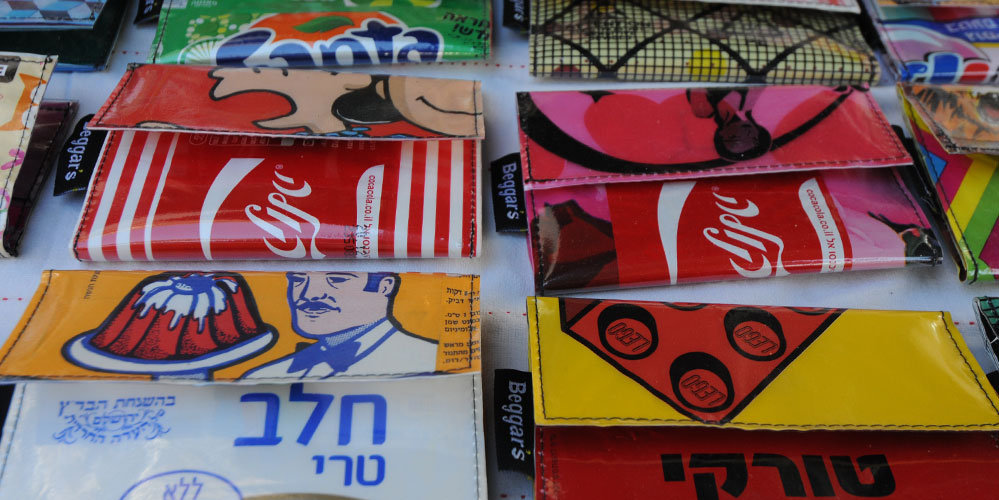 wallets made out of Hebrew packaged goods