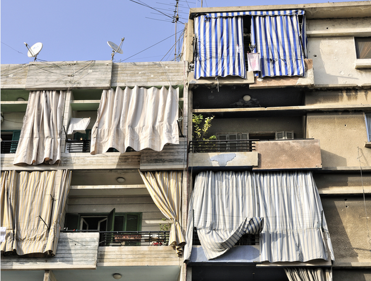 Apartments in Yemen, with curtains