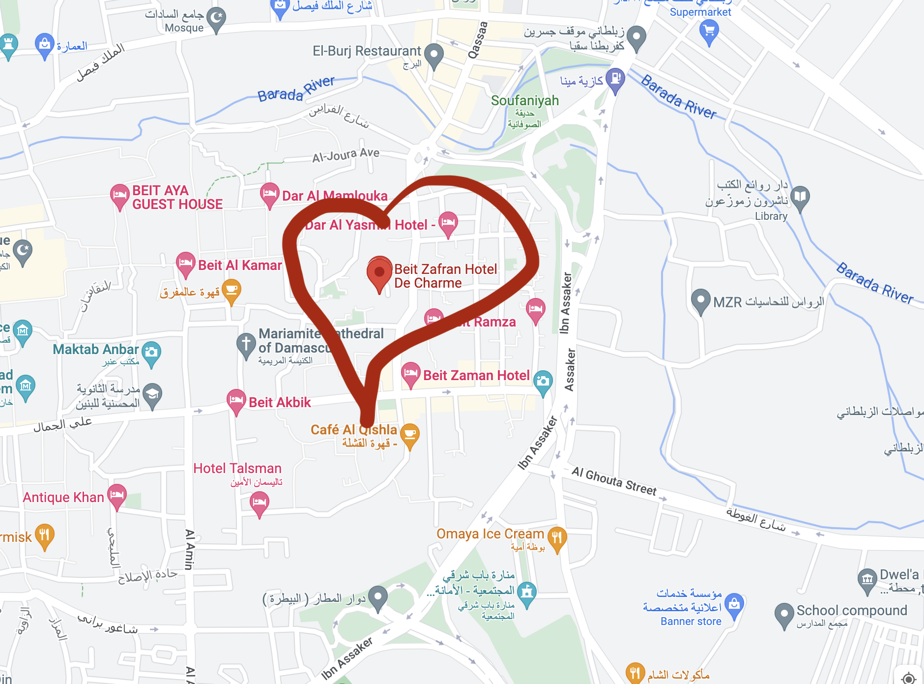 Getting to beit zafran, hotel du charme in Damascus