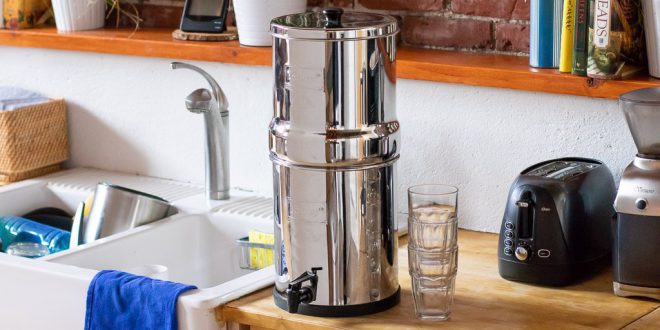 berkey water filter, countertop in a kitchen