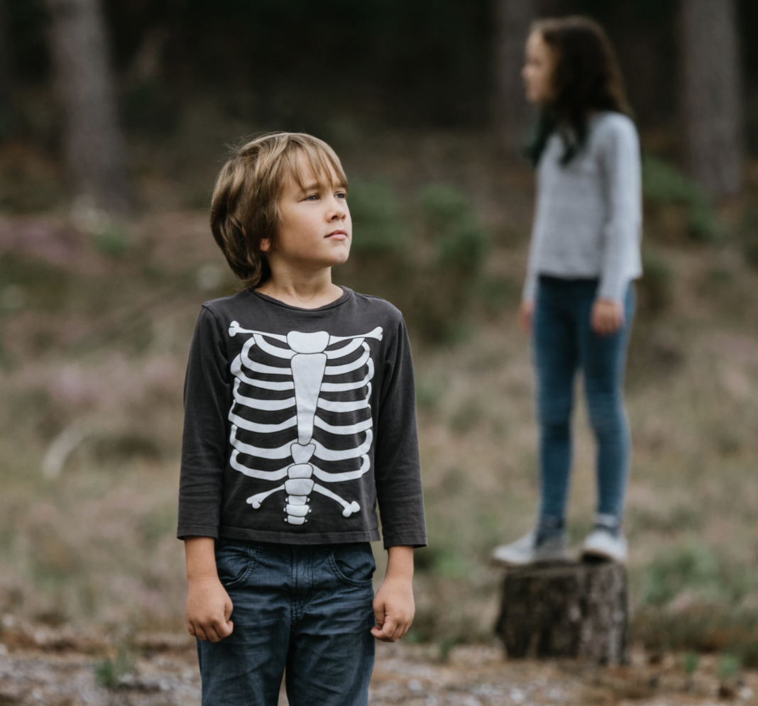 bone health junk food, boy with skeleton shirt
