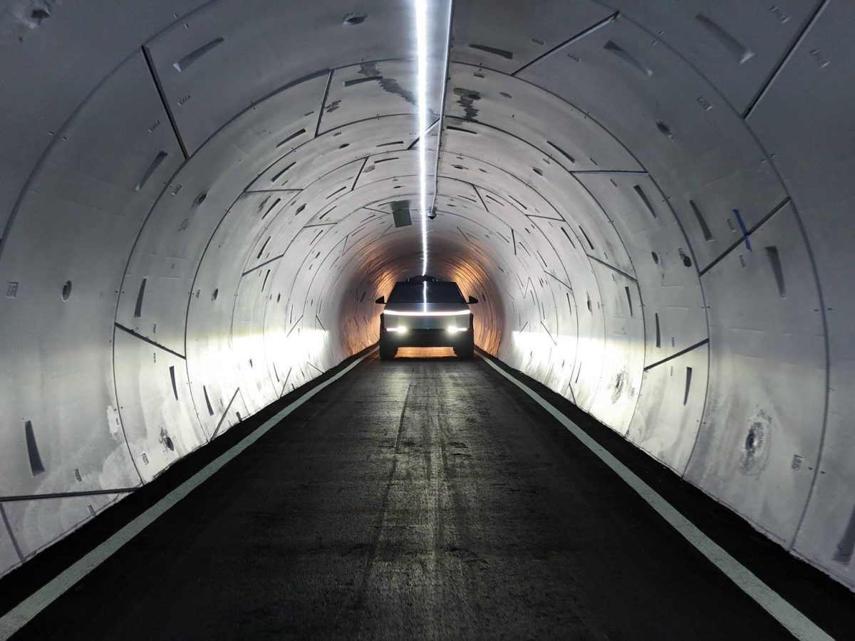 Tesla truck inside a Boring Company tunnel