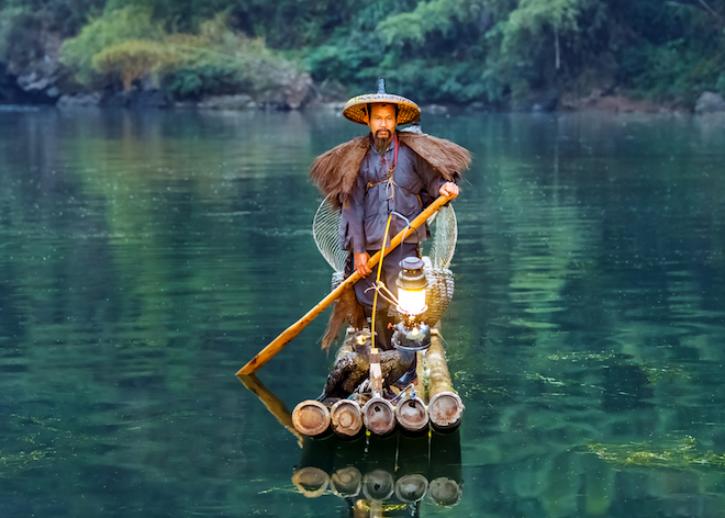 china water fishing bamboo boat