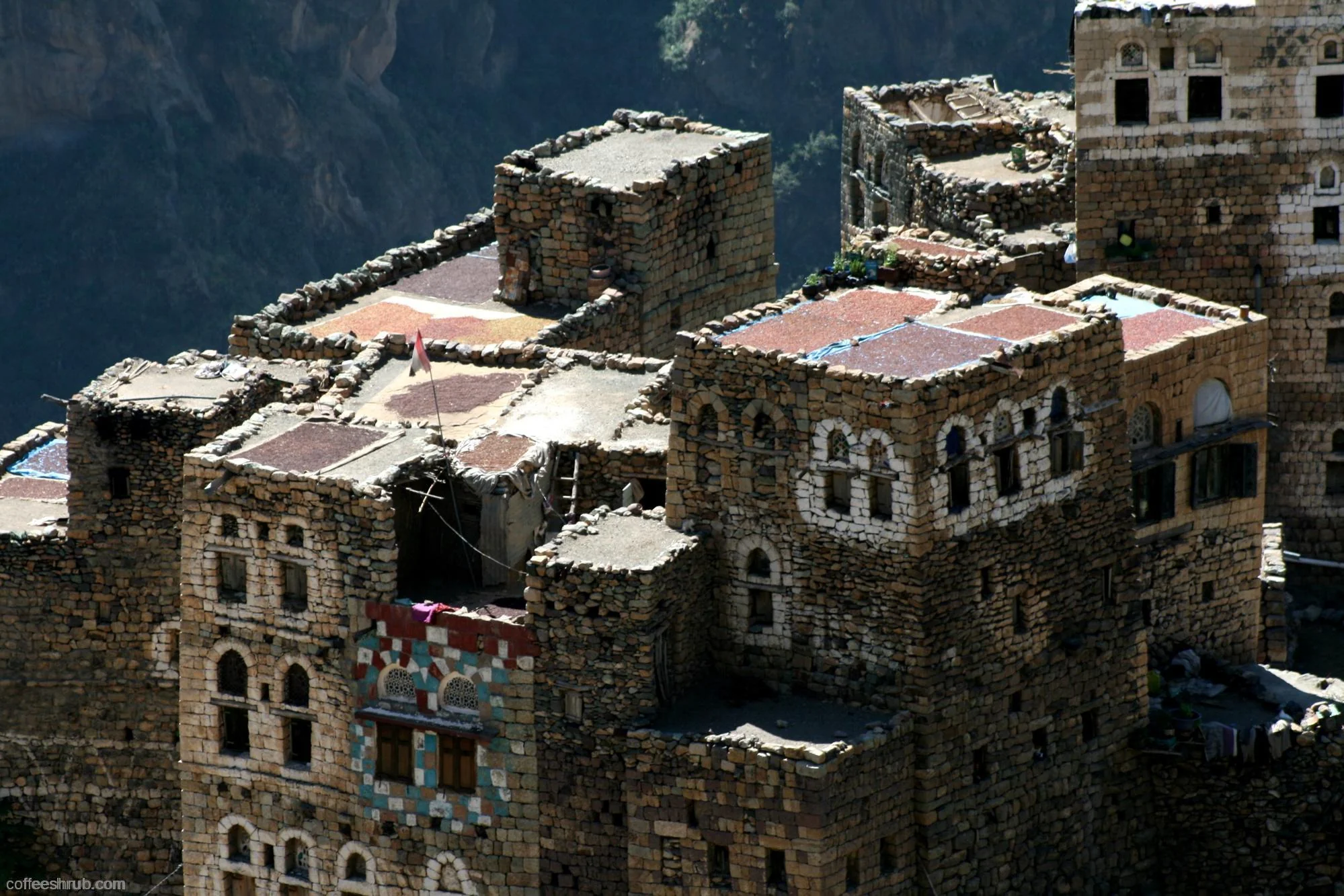 Drying coffee on a roof in Mocha, Yemen
