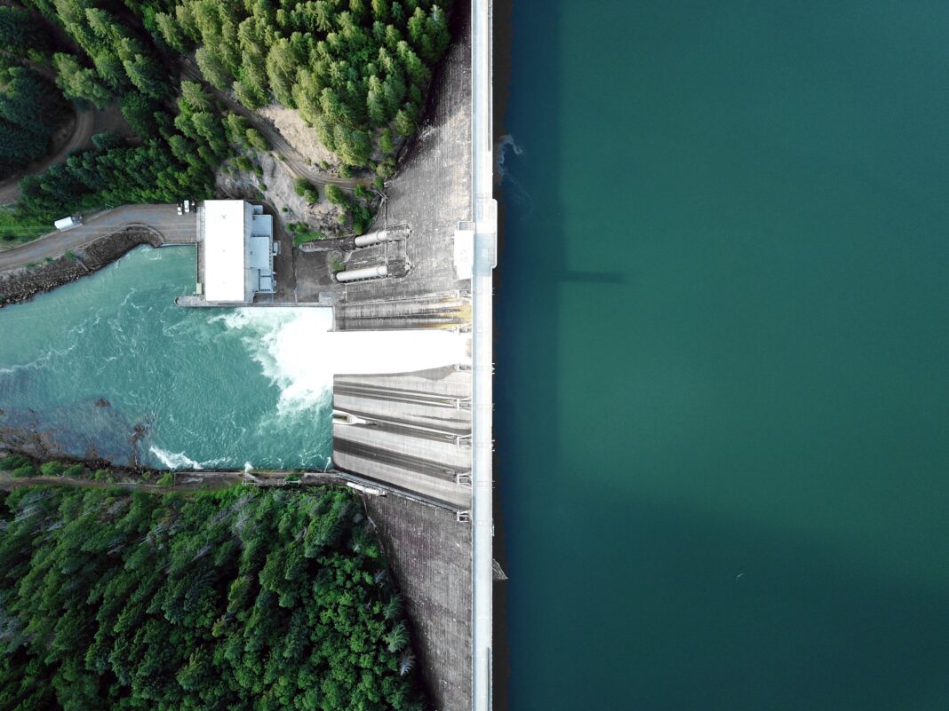 hydro electric dam drone view
