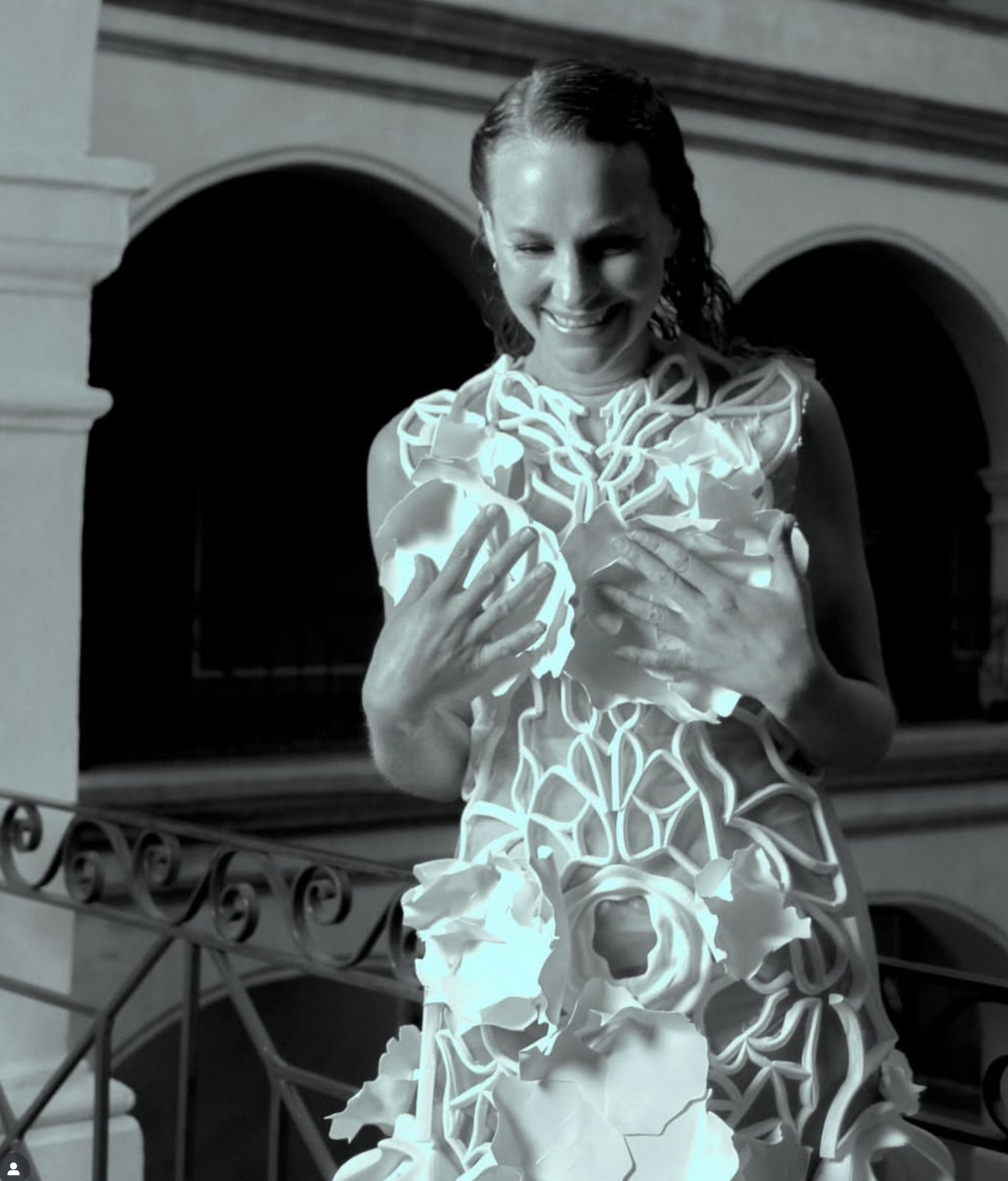 “Iris of the sea” ? a 3D-printed dress from biodegradable material inspired by the breathtaking contours of the Dead Sea’s crystalline formations and Jordan’s national symbol, the Black Iris. ??? The Black Iris, a rare and endangered flower, thrives against the harsh desert environment, representing resilience and beauty amidst adversity. As environmental degradation threatens both the unique mineral landscape of the Dead Sea and the delicate ecosystems where the Black Iris blooms, this piece serves as a powerful reminder of nature’s fragility. ? Let’s work together to preserve these natural treasures for future generations.