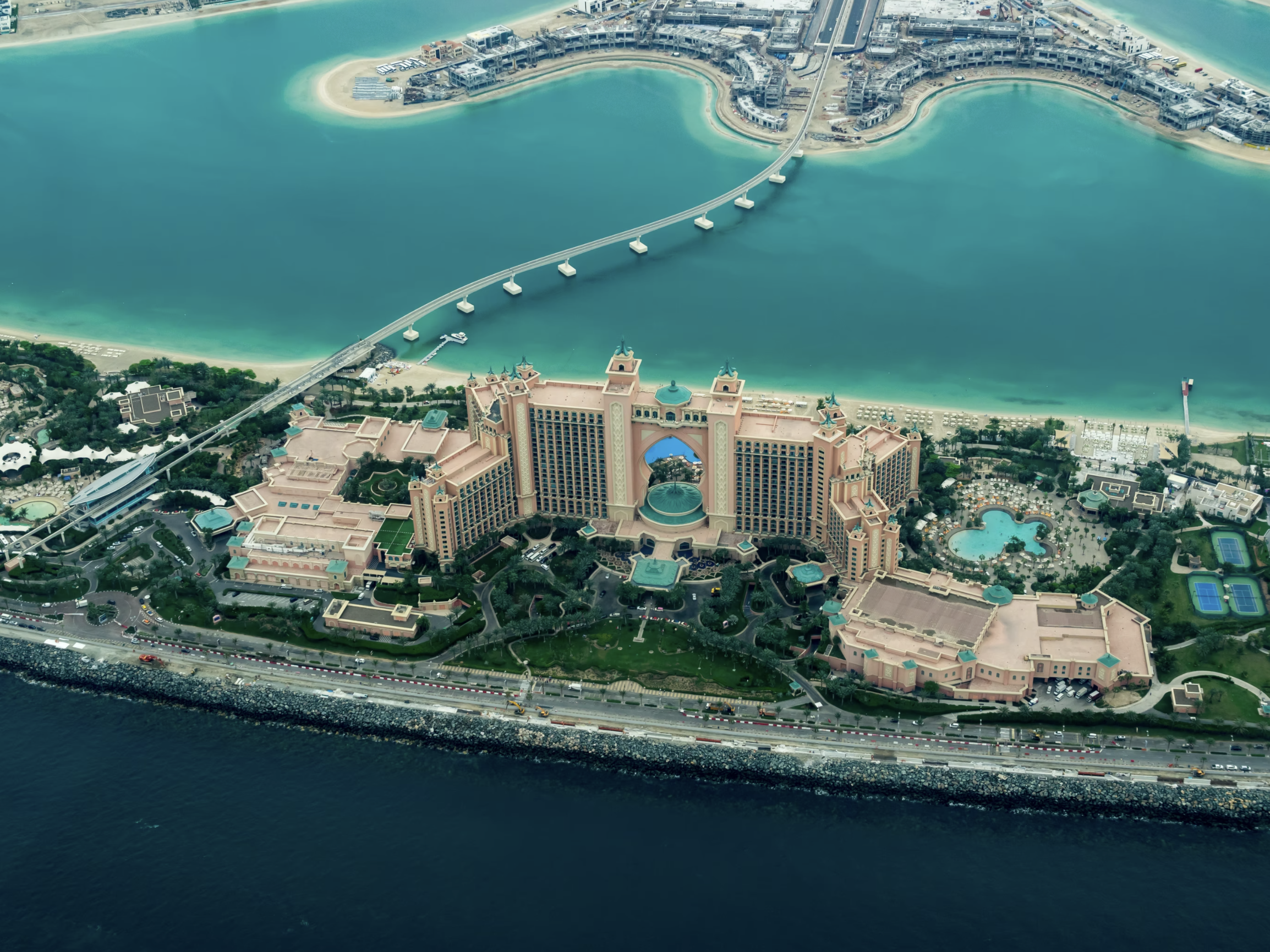 Dubai artificial islands, aerial view sea airplane