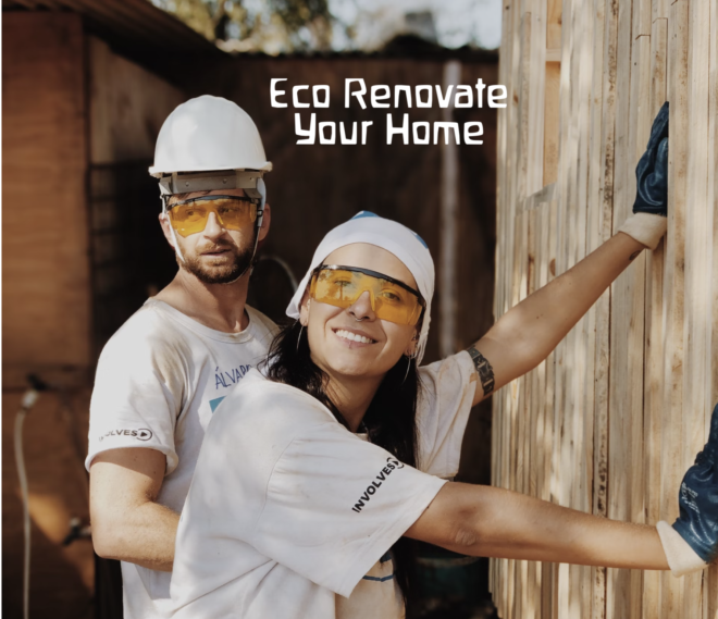 eco renovation couple with goggles