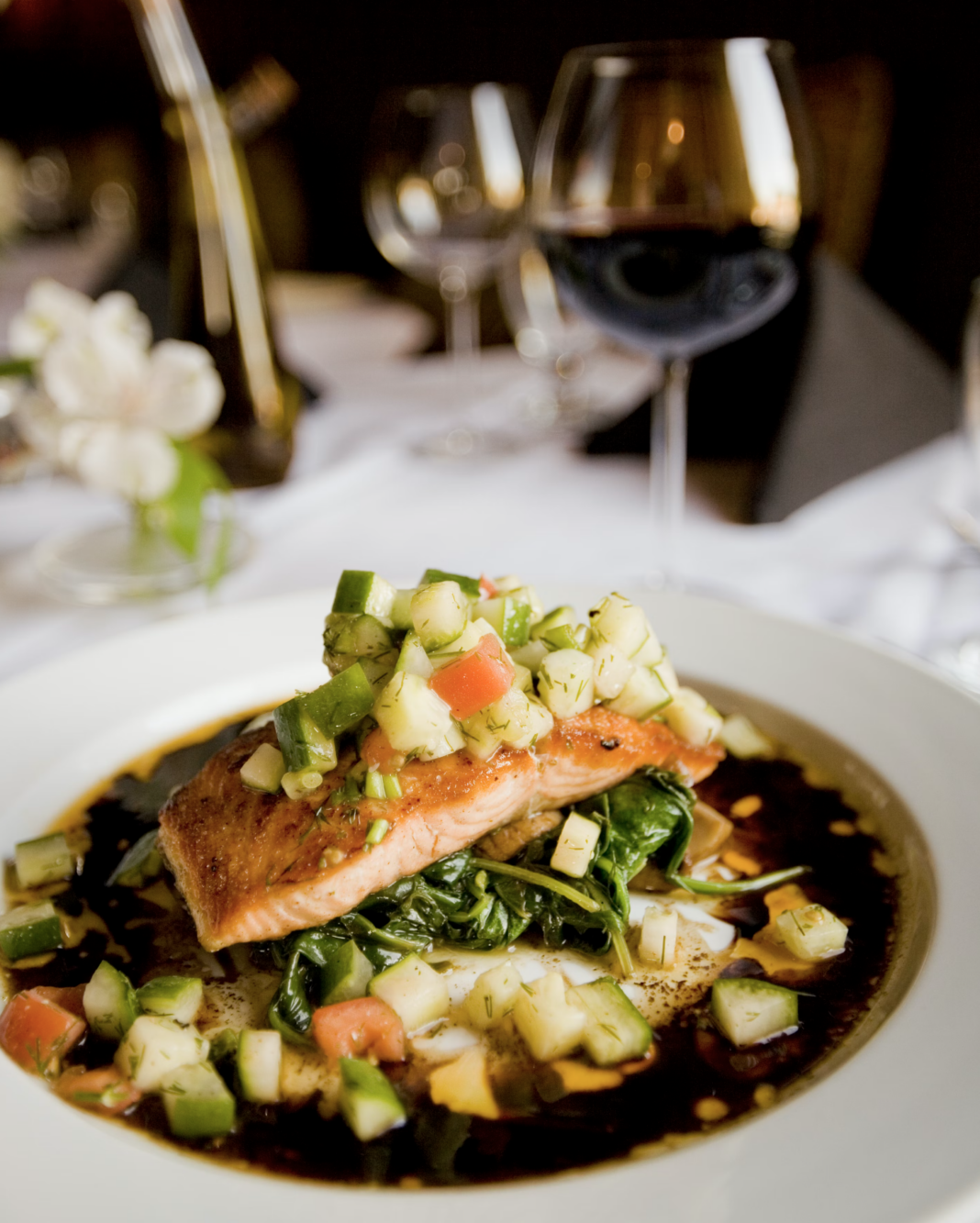 Salmon fish paired with red wine