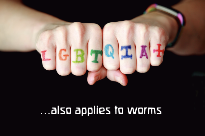 gender fluid worms, LGBT on hands