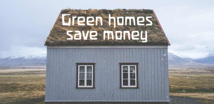 green home, geco roof, home in a field