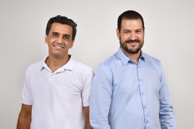 Founders Jospeh Siani and Lior Itai, made from sugarcane, plastics and leather from meat, biodegradable plastic, plastic alternative