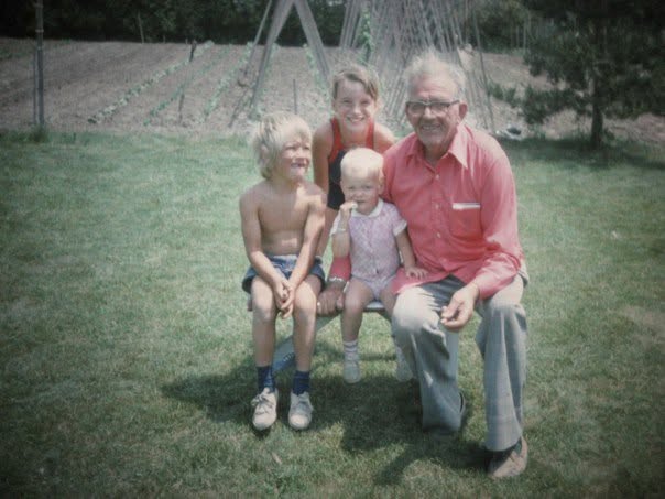 Karin Kloosterman's grandfather, Opa, Binne Kloosterman with his grandkids.