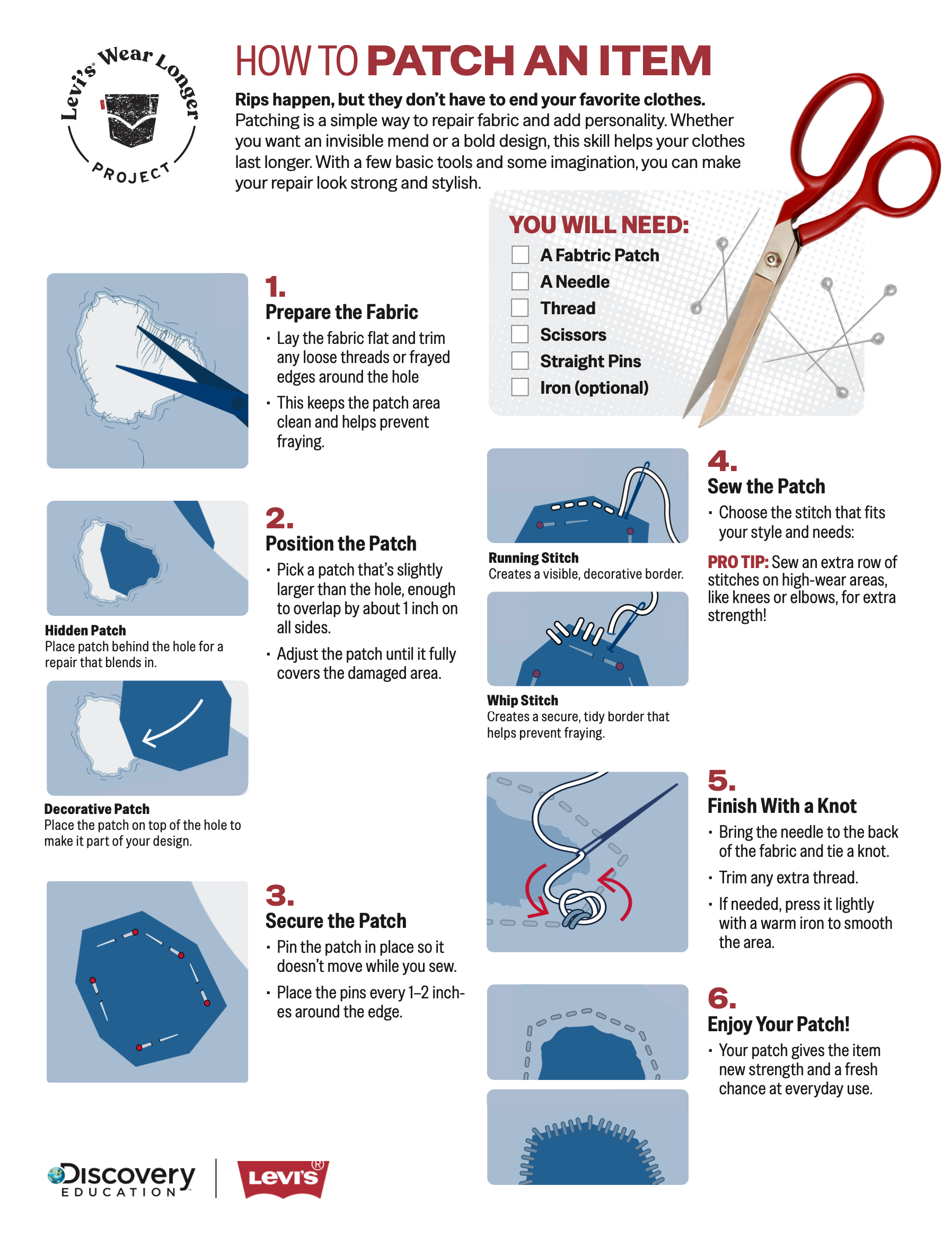 Levi's sample guide on how to patch jeans. Free from Levi's