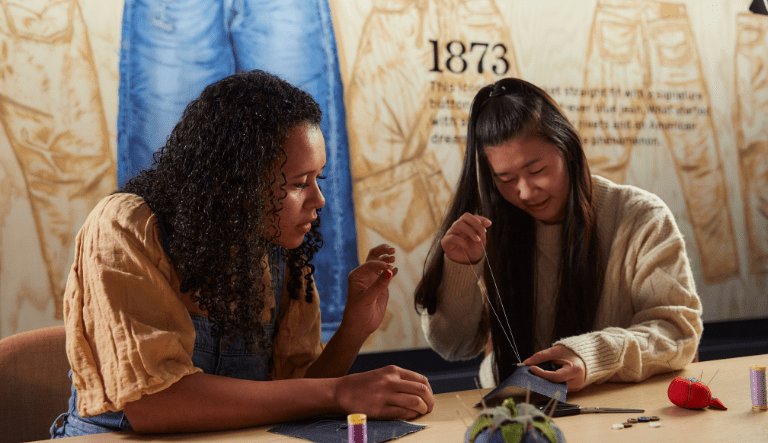 Levi's is supplying teaching tools so young people can learn the craft of repair. Levi's.