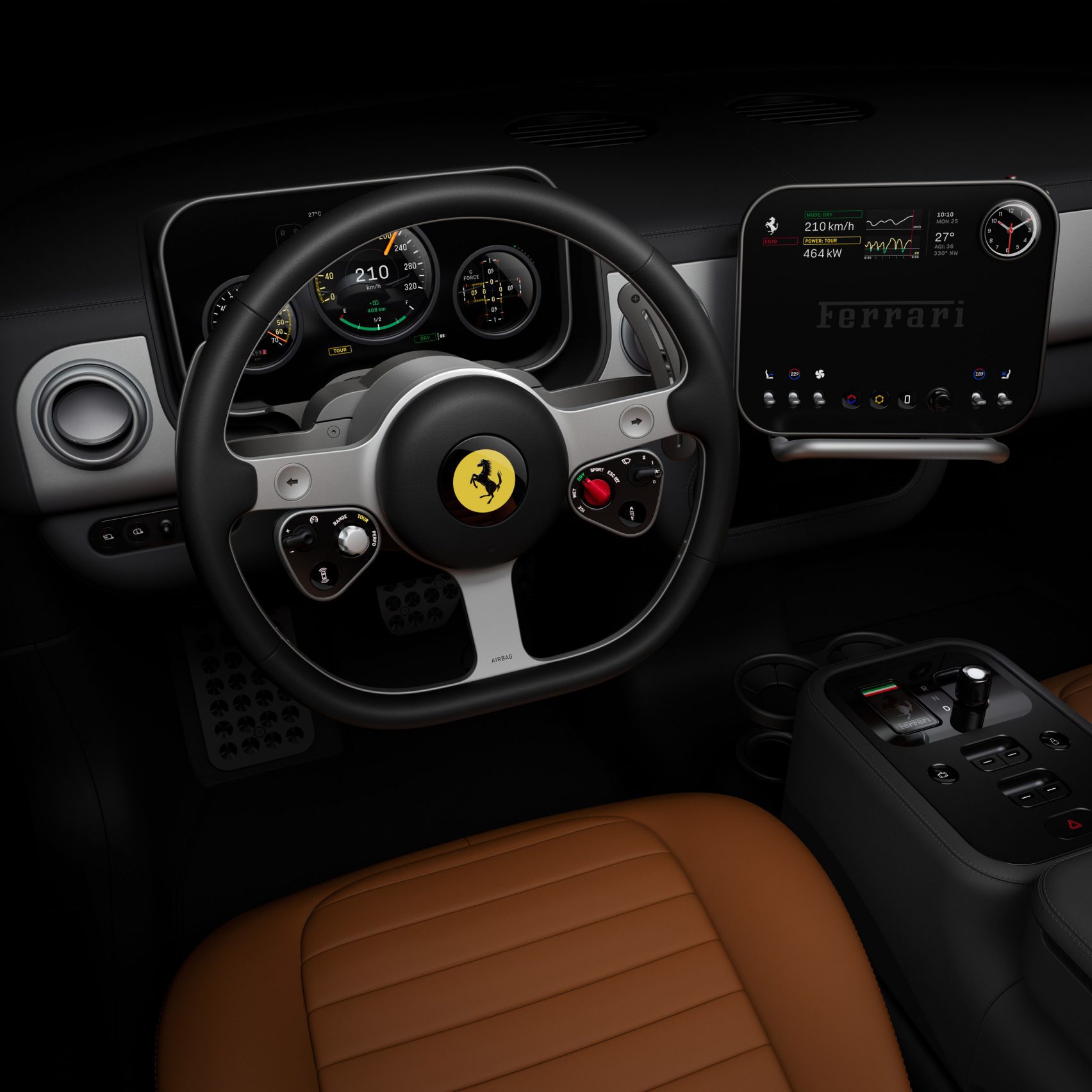 Ferrari Luce EV, Ferrari Luce EV interior, new electric Ferrari, electric Ferrari, Ferrari electric vehicle, luxury EV interior, sustainable luxury car, handmade luxury, electric supercar, recycled aluminum steering wheel, luxury car craftsmanship, Ferrari EV, LOVEFROM